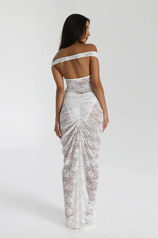 Lace Off Shoulder Sweetheart Cutout Mermaid Gown