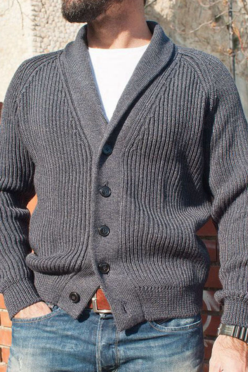 Men's Solid Colour Long Sleeve Knitted Cardigan V-Neck Top - Fashionpara