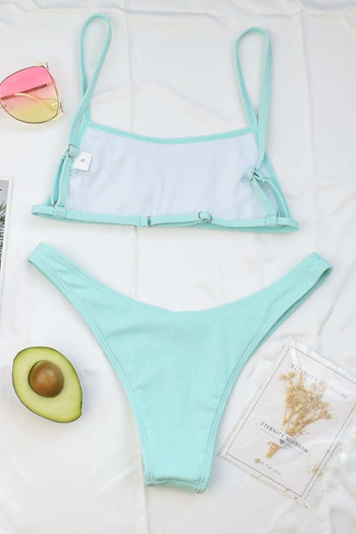 Bandeau High Cut Solid Bikini Set (4 Colors) - Fashionpara