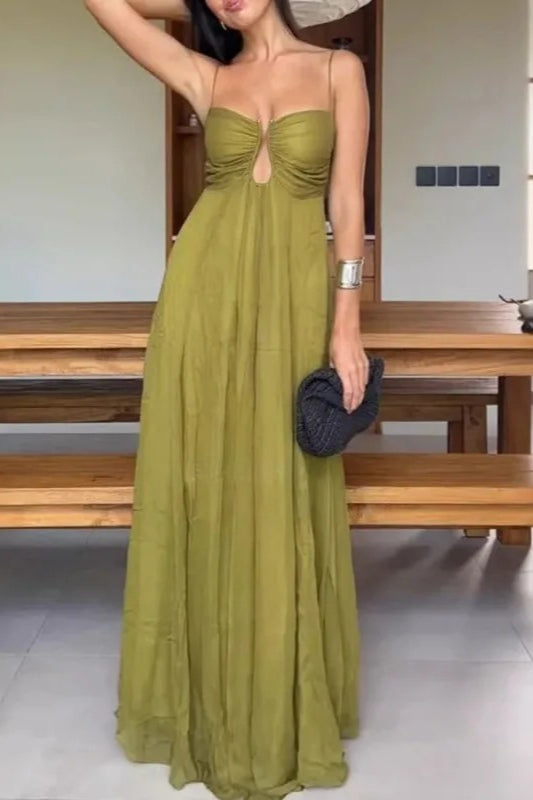 Chiffon Sweetheart Keyhole Empire Waist Maxi Dress