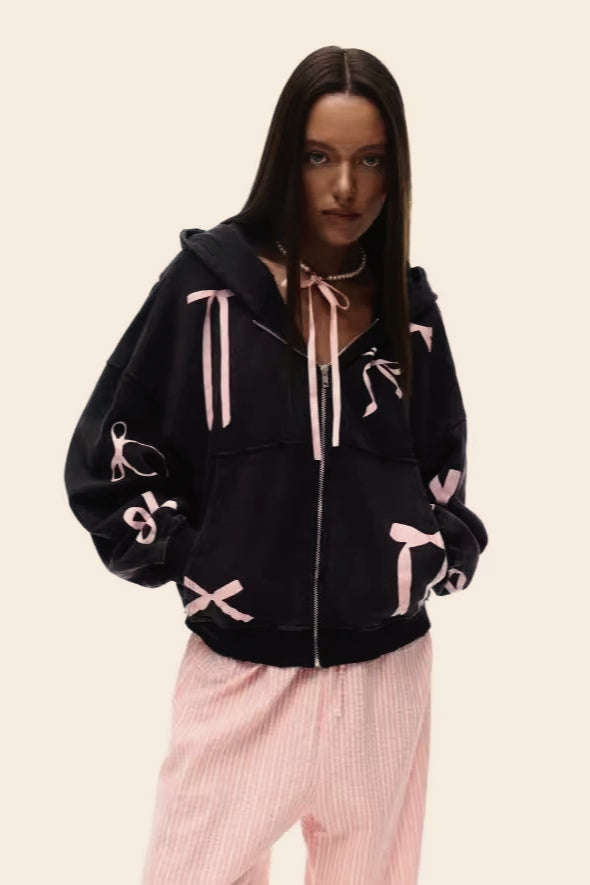Casual Bow Print Hoodie - Fashionpara