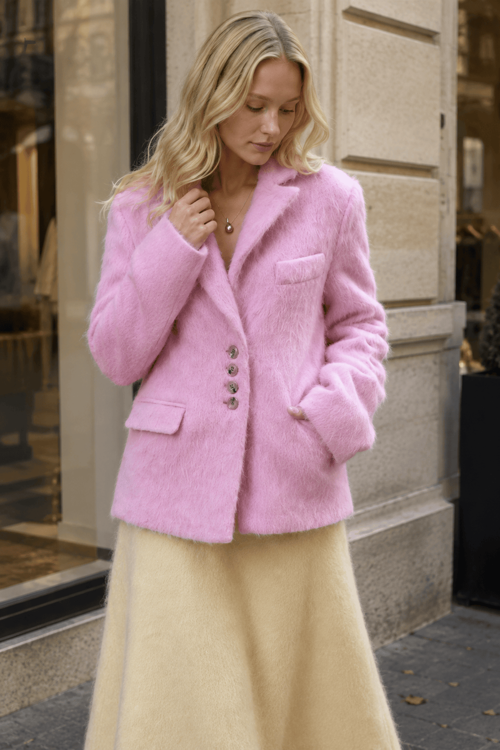 Fashion Pink Lapel Long Sleeves Blazer Jacket Loose