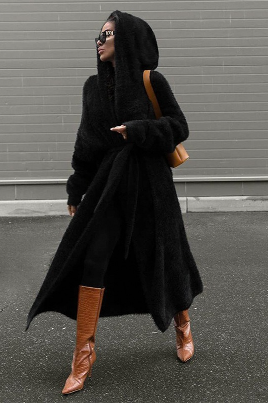 Solid Hooded Loose Stylish Long Overcoat - Fashionpara