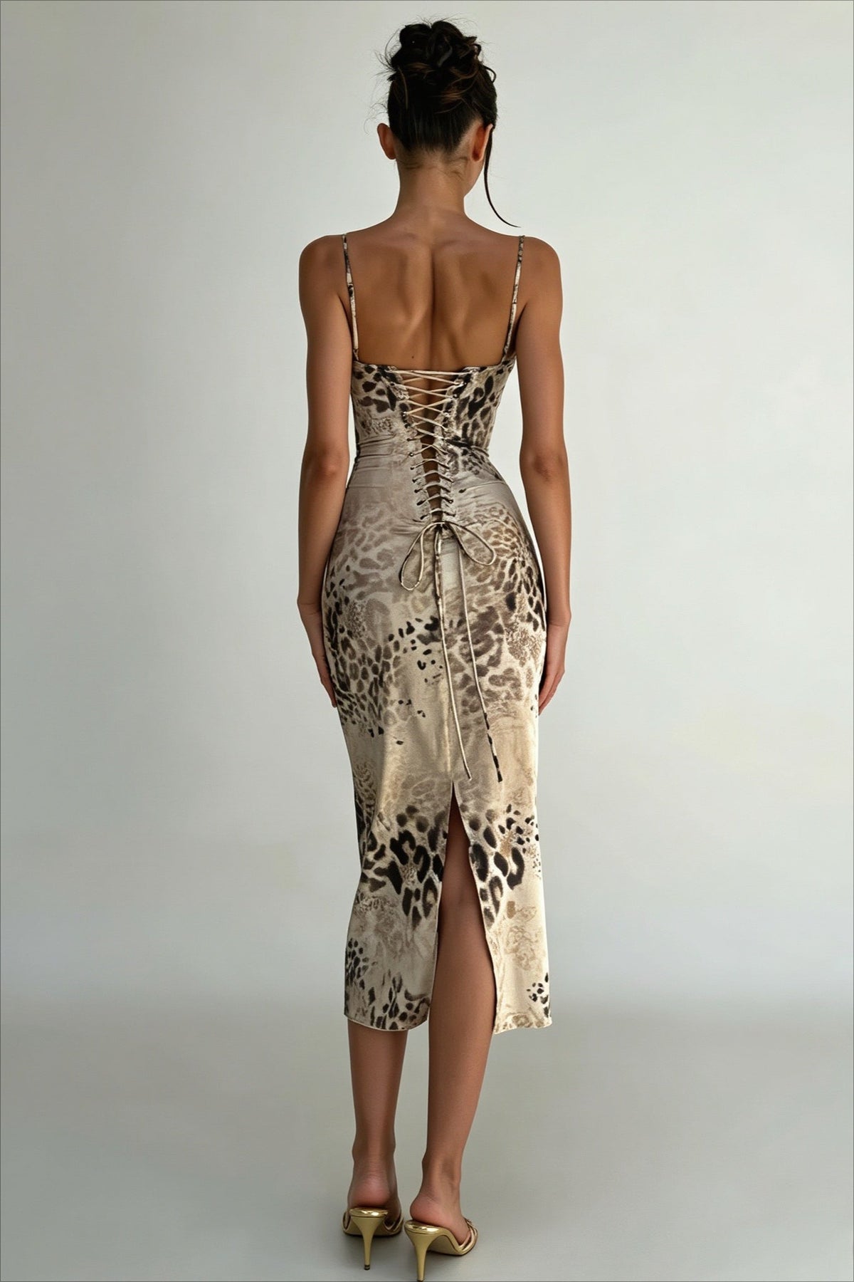 Animal Print Sweetheart Ruched Bodycon Midi Dress