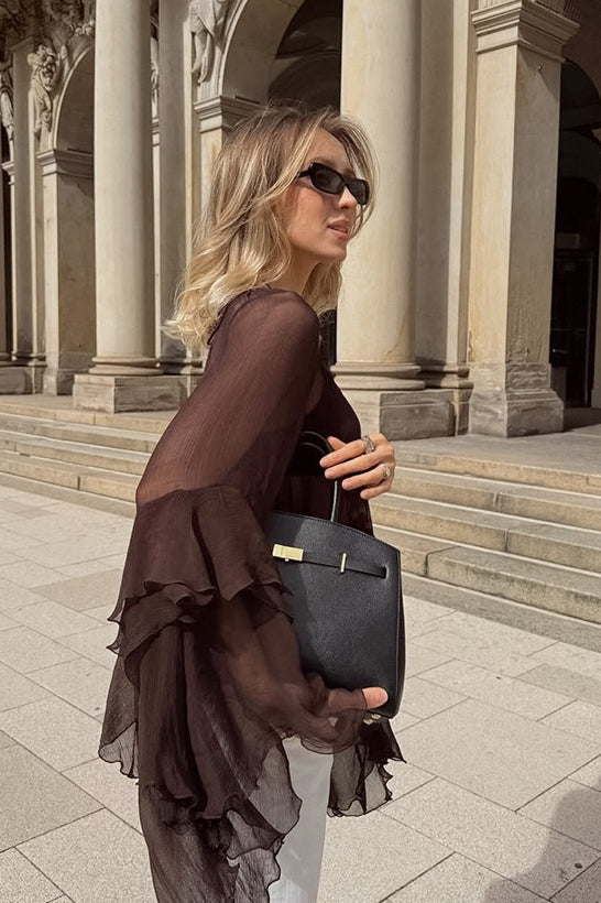 Sheer Ruffle Cape Sleeve Blouse 4