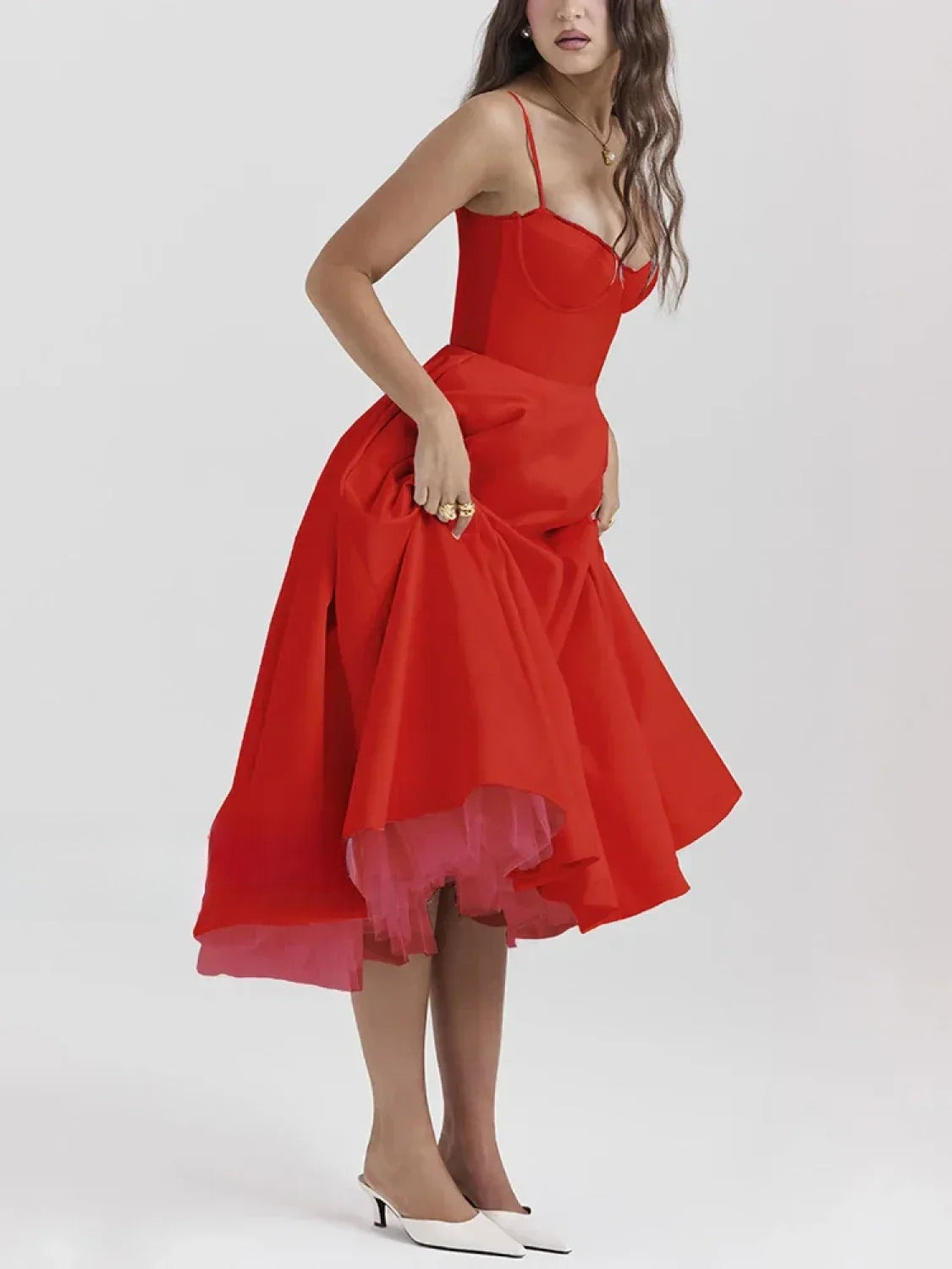 Lace-Draped Off-Shoulder Midi Dress - View 2