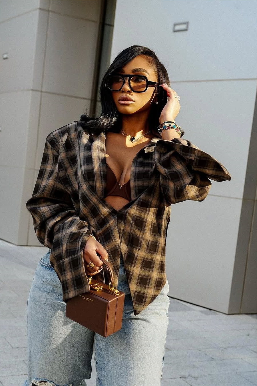 Plaid Collared Asymmetrical Chic Blouse