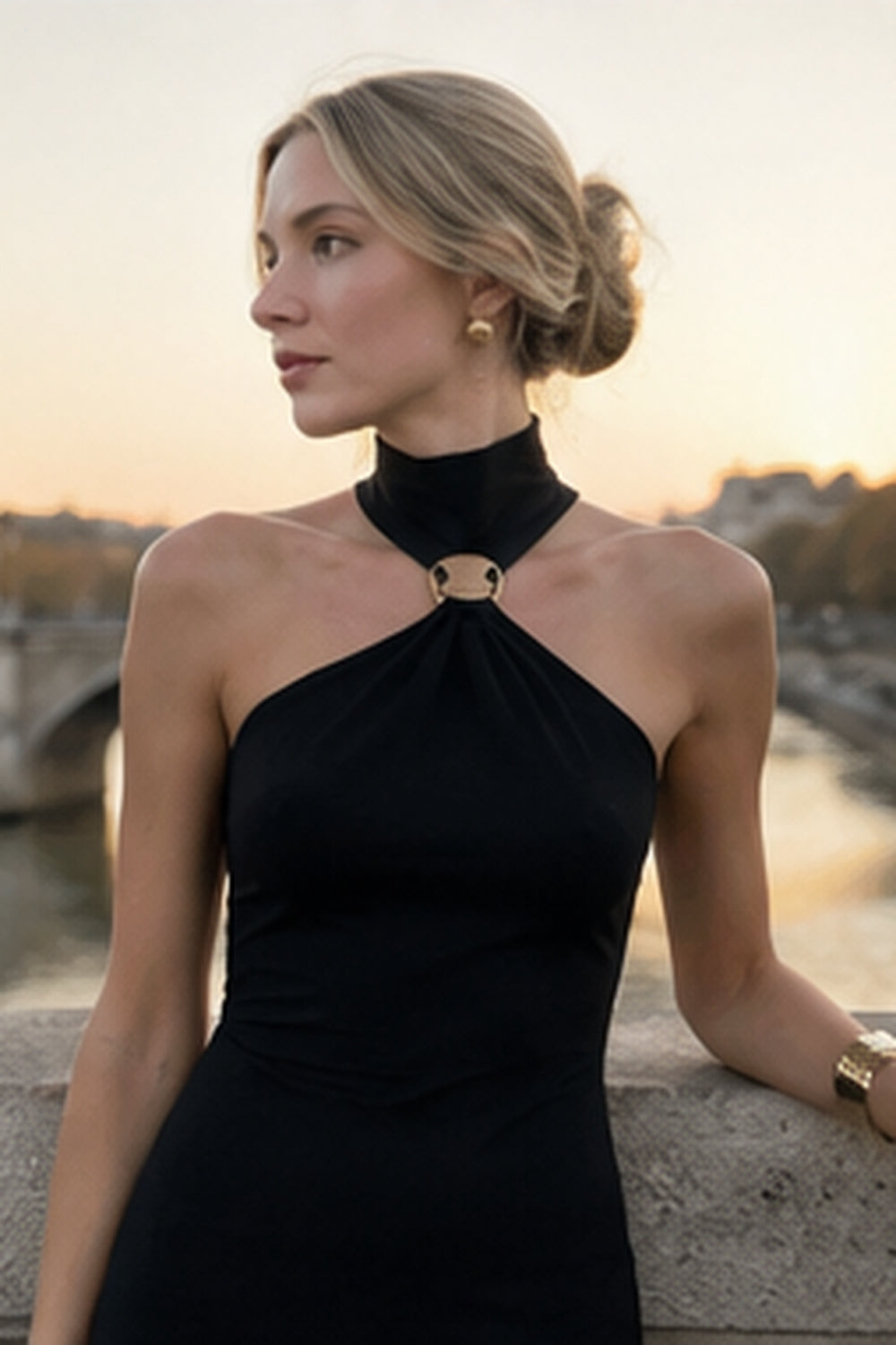 Halter Neck Cut-Out Ring Detail Maxi Dress