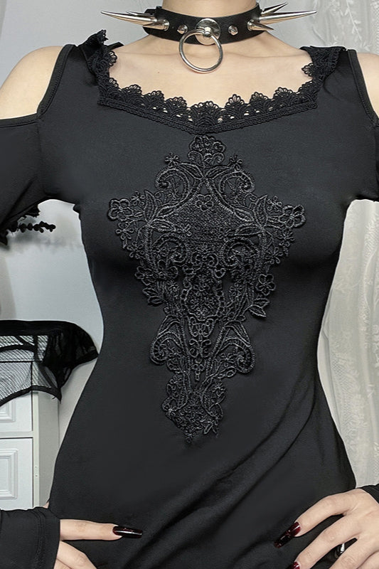 Hooded Lace Trim Gothic Dress