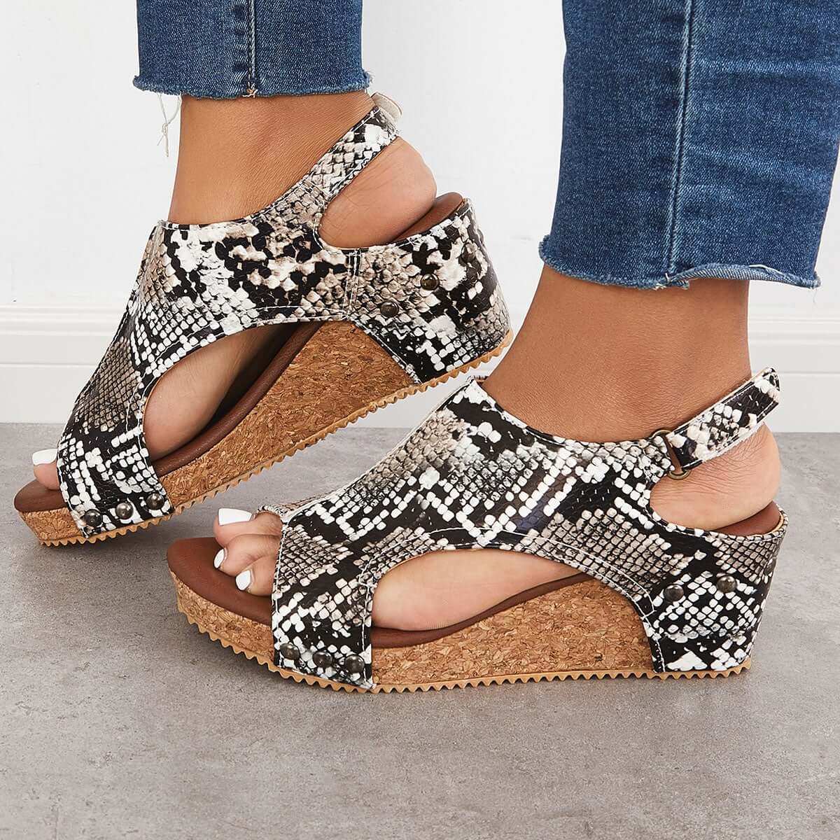 Cork Platform Wedges Slingback Ankle Buckle Strap Sandals