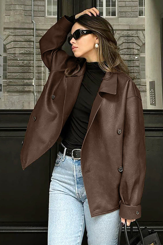 Elegant Vintage Brown Leather Blazer for Timeless Style
