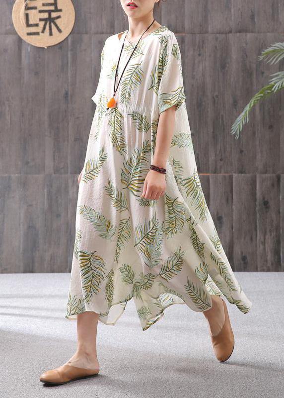 Tropical Palm Leaf Print Round Neck Short Sleeve Midi Dress - View 3