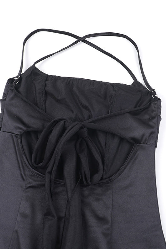 Satin Square Neck High Split Bodycon Party  Dress