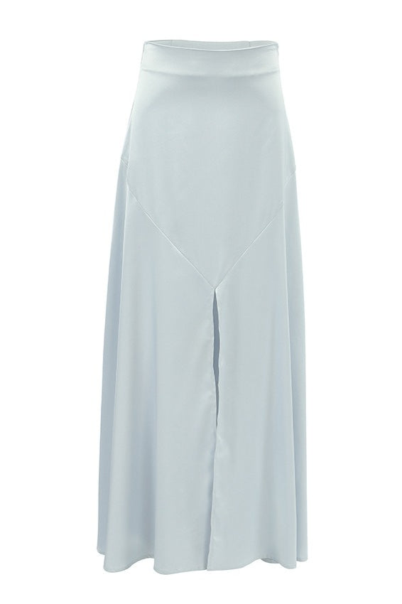 Gray Satin Slit Swing Maxi Skirt