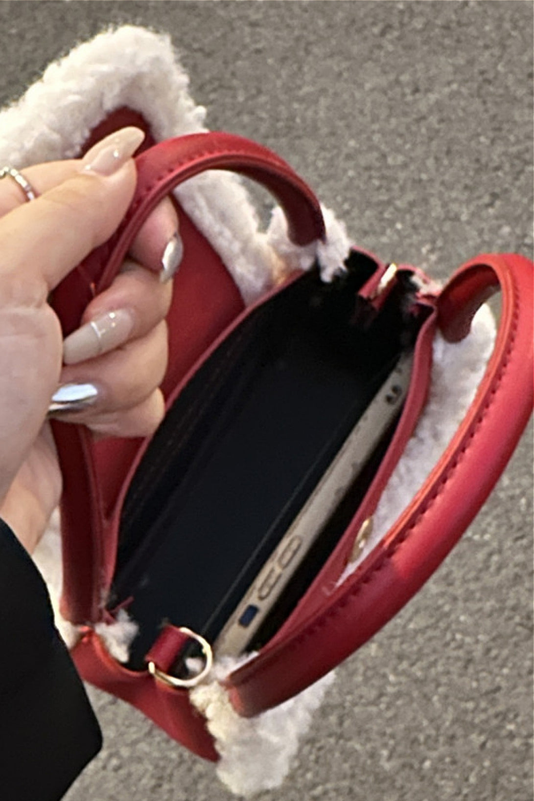 Fuzzy Red Square Mini Bag Handheld Shoulder Crossbody Bag