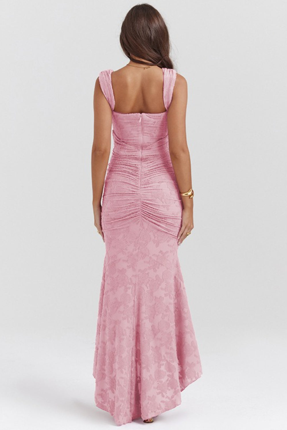 Square Neck Sleeveless Corset Ruched Fishtail Midi Dress - View 4