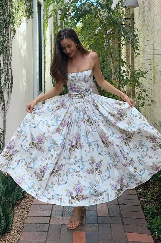 Floral Print Spaghetti Strap Corset Maxi Dress