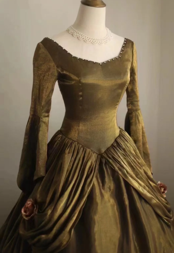 Green Velvet Prom Party Dress With Long Sleeves Classy Retro Evening Dress - Fashionpara