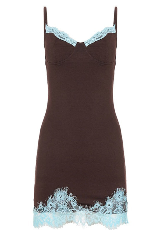 Lace Trim Sweetheart Neck Bodycon Mini Dress