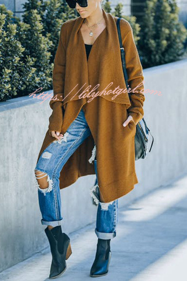Lady Rin Oversized Drape Neckline Knit Cardigan for Comfort