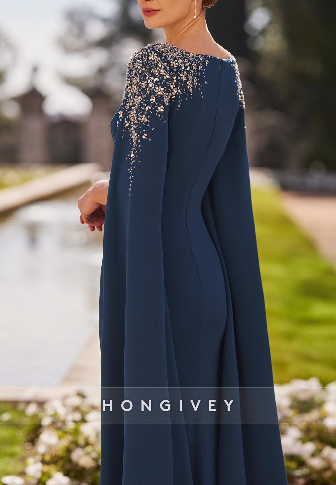 Sheath Floor-Length Mother of the Bride Watteau Train Satin Appliqued Evening Gown