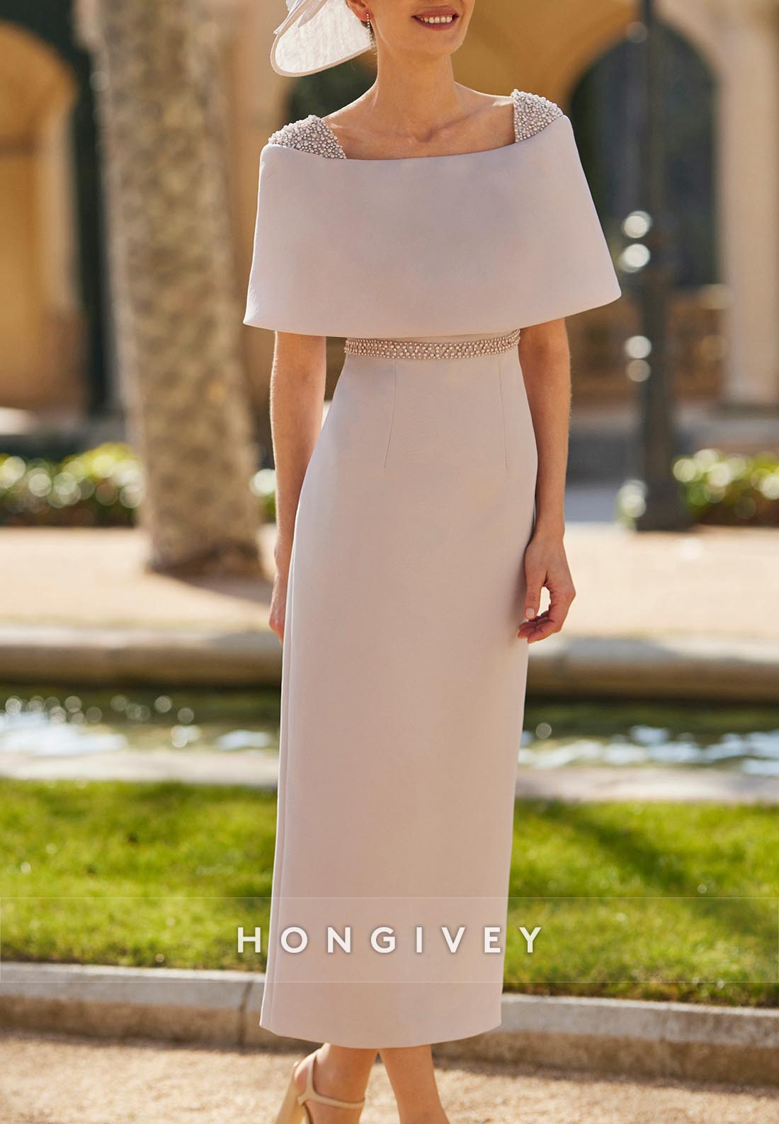 Shawl Ankle-Length Bowknot Satin Column Mother of the Bride