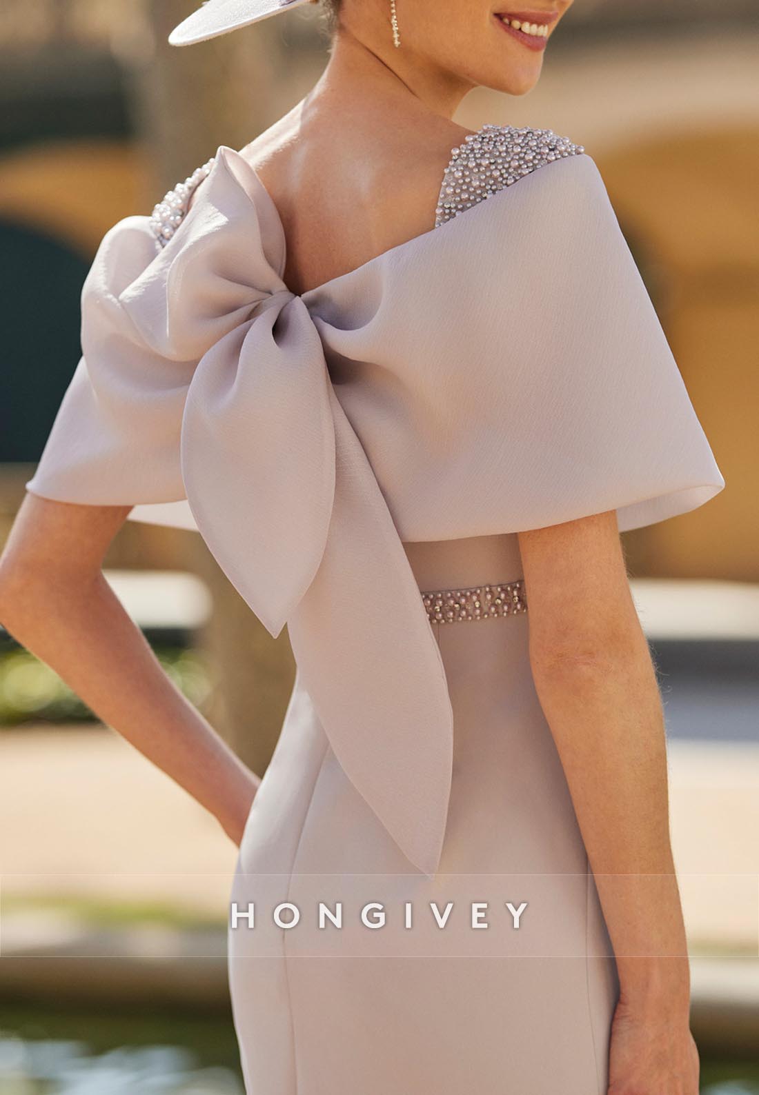 Shawl Ankle-Length Bowknot Satin Column Mother of the Bride