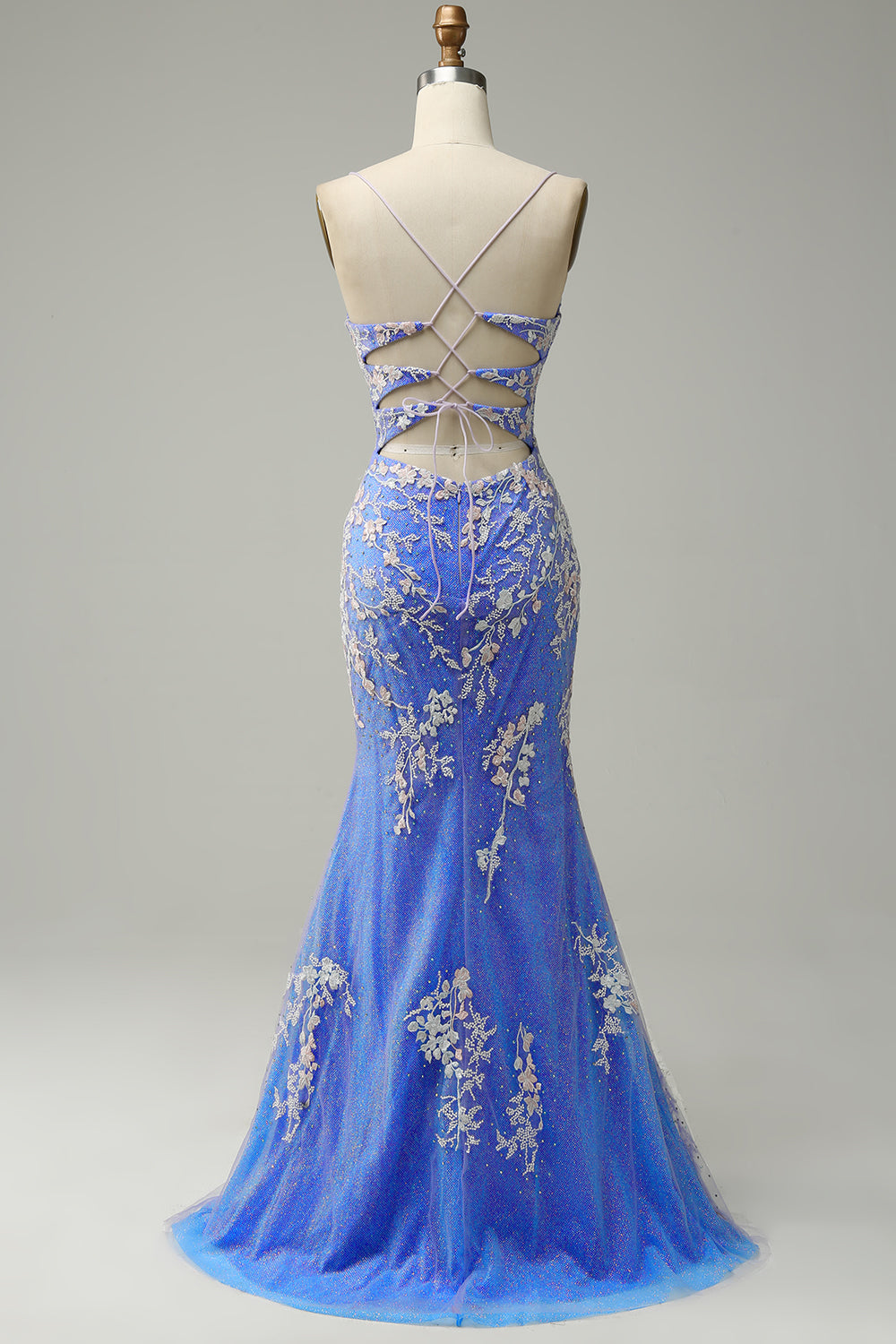 Mermaid V Neck Light Purple Long Prom Dress with Appliques Beading