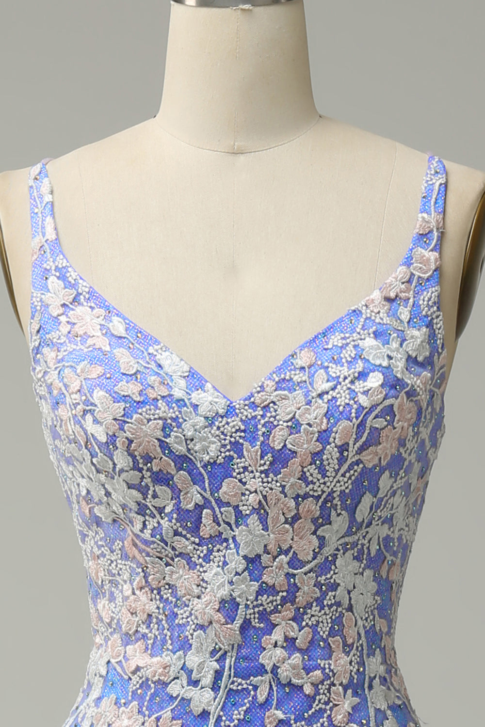 Mermaid V Neck Light Purple Long Prom Dress with Appliques Beading