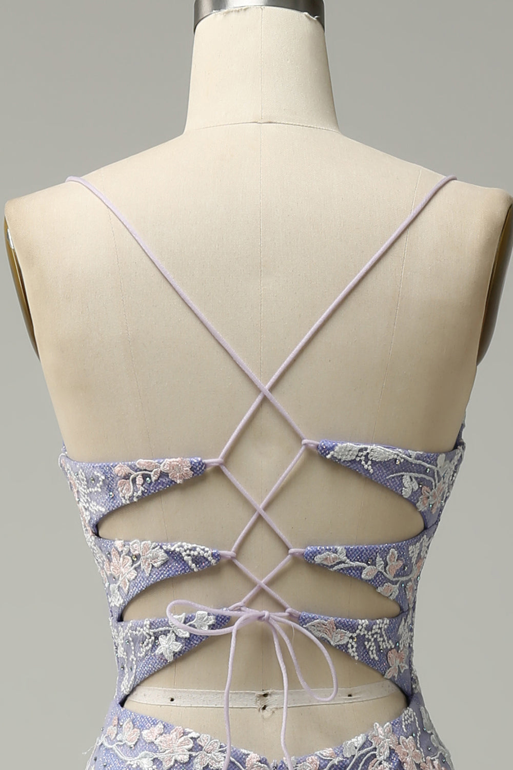 Mermaid V Neck Light Purple Long Prom Dress with Appliques Beading