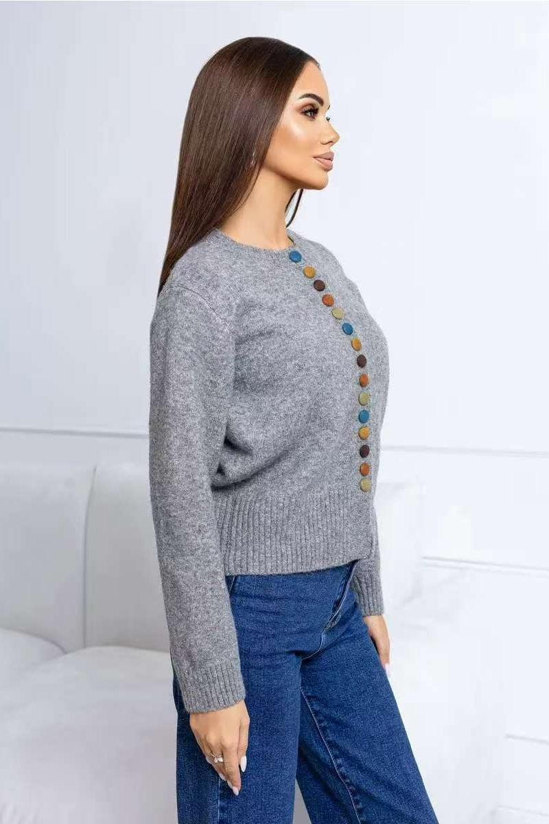 Color Button Knit Cardigan Sweater