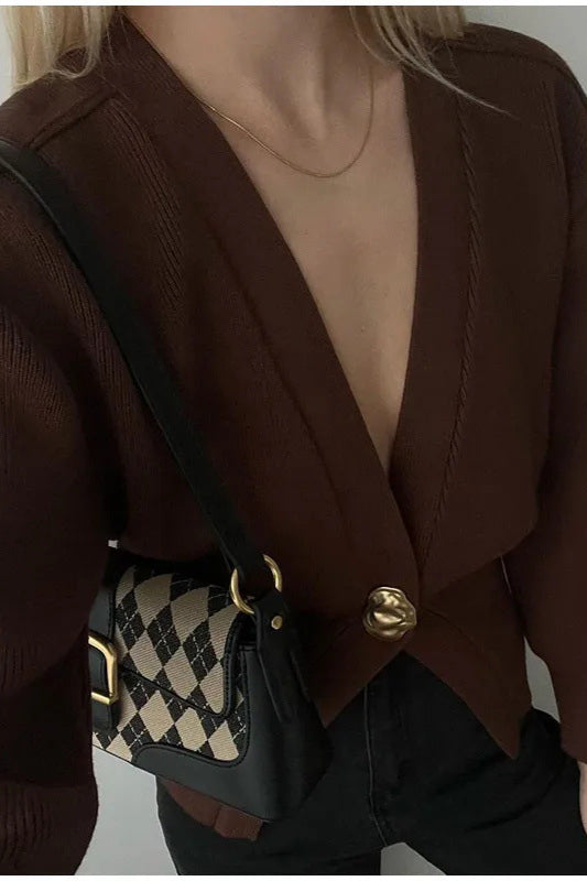 Elegant V-Neck Buttoned Knit Cardigan for Stylish Comfort