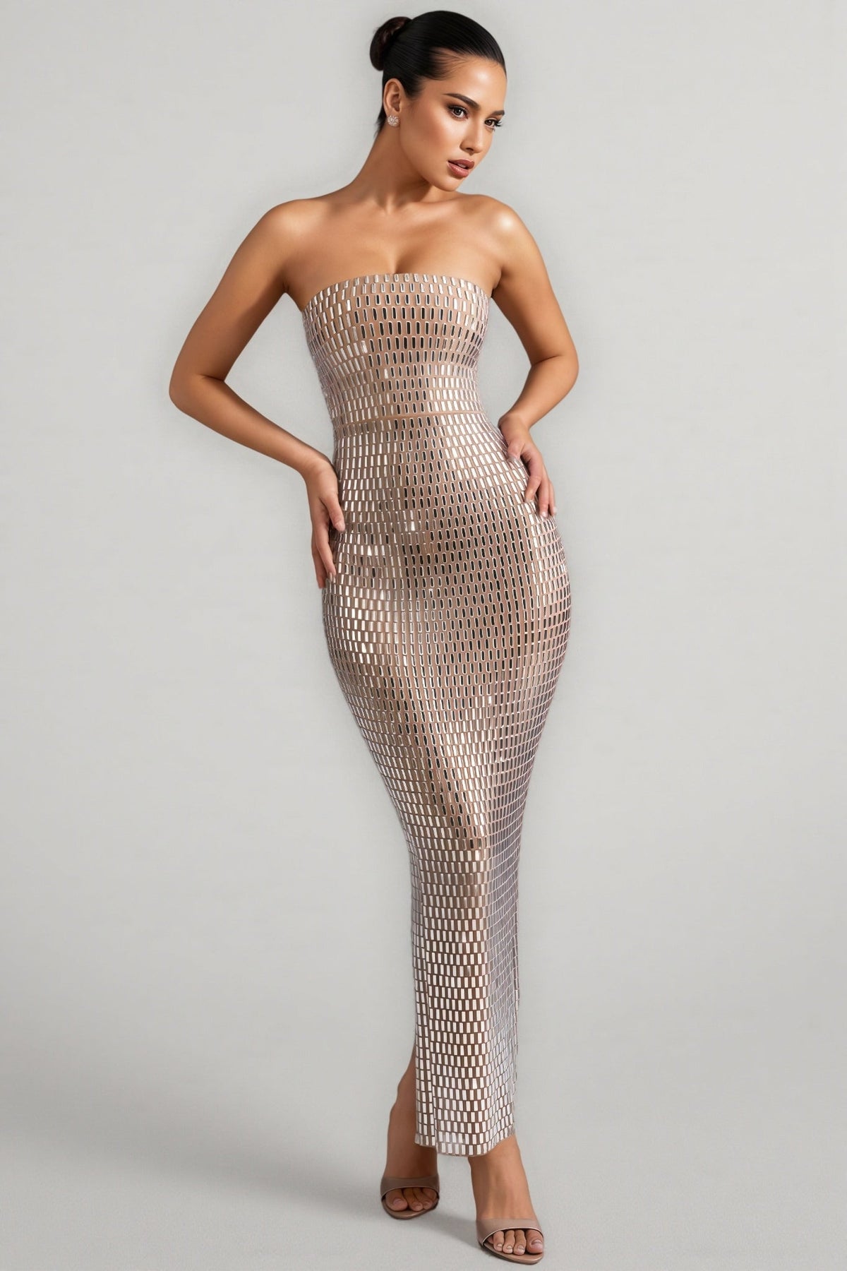 Cary Rhinestone Embellished Sheath Maxi Dress