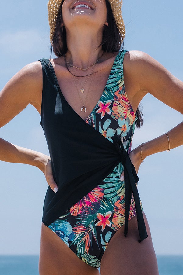 Deserted Beaches Tropical Wrap One-piece Swimsuit - Fashionpara