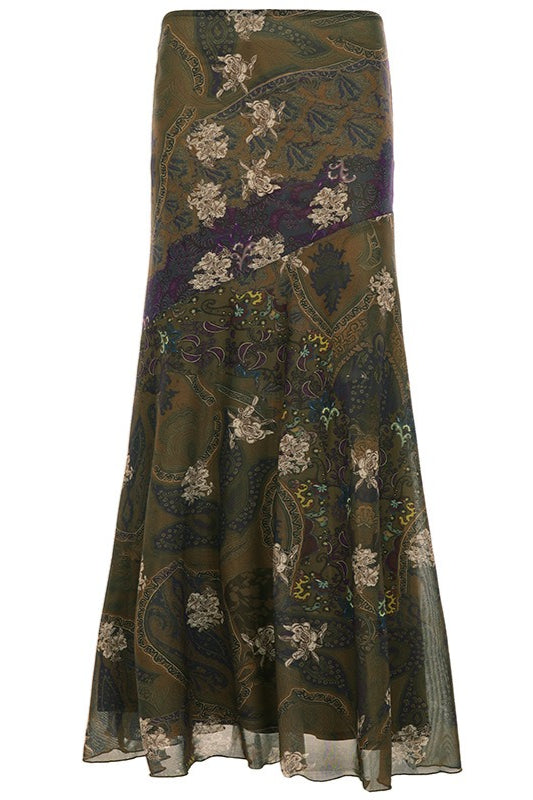 Vintage Floral Mesh Fishtail Maxi Skirt