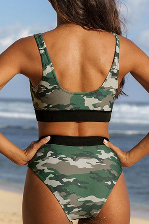 Camouflage Print Split Bikini - Fashionpara