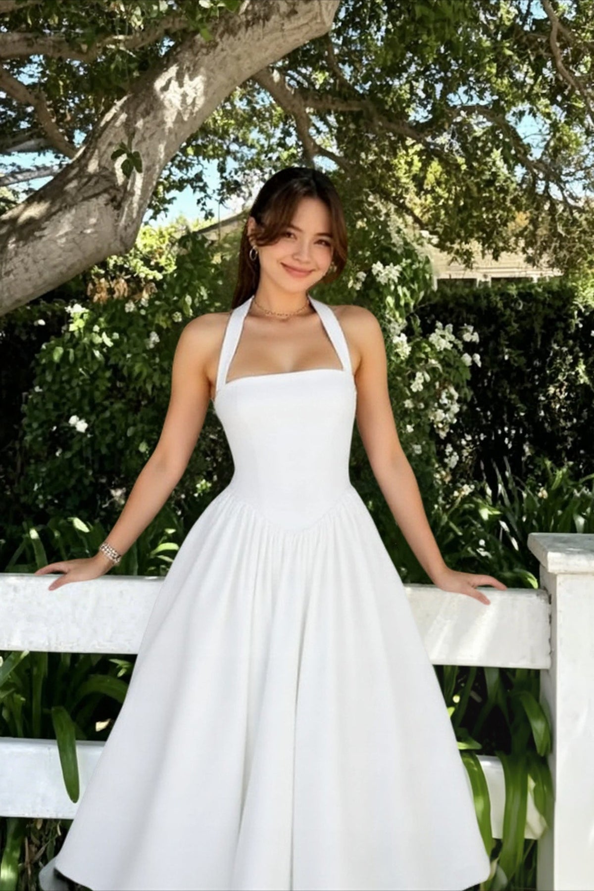 Halter Square Neck Drop-Waist Fit-and-Flare Midi Dress