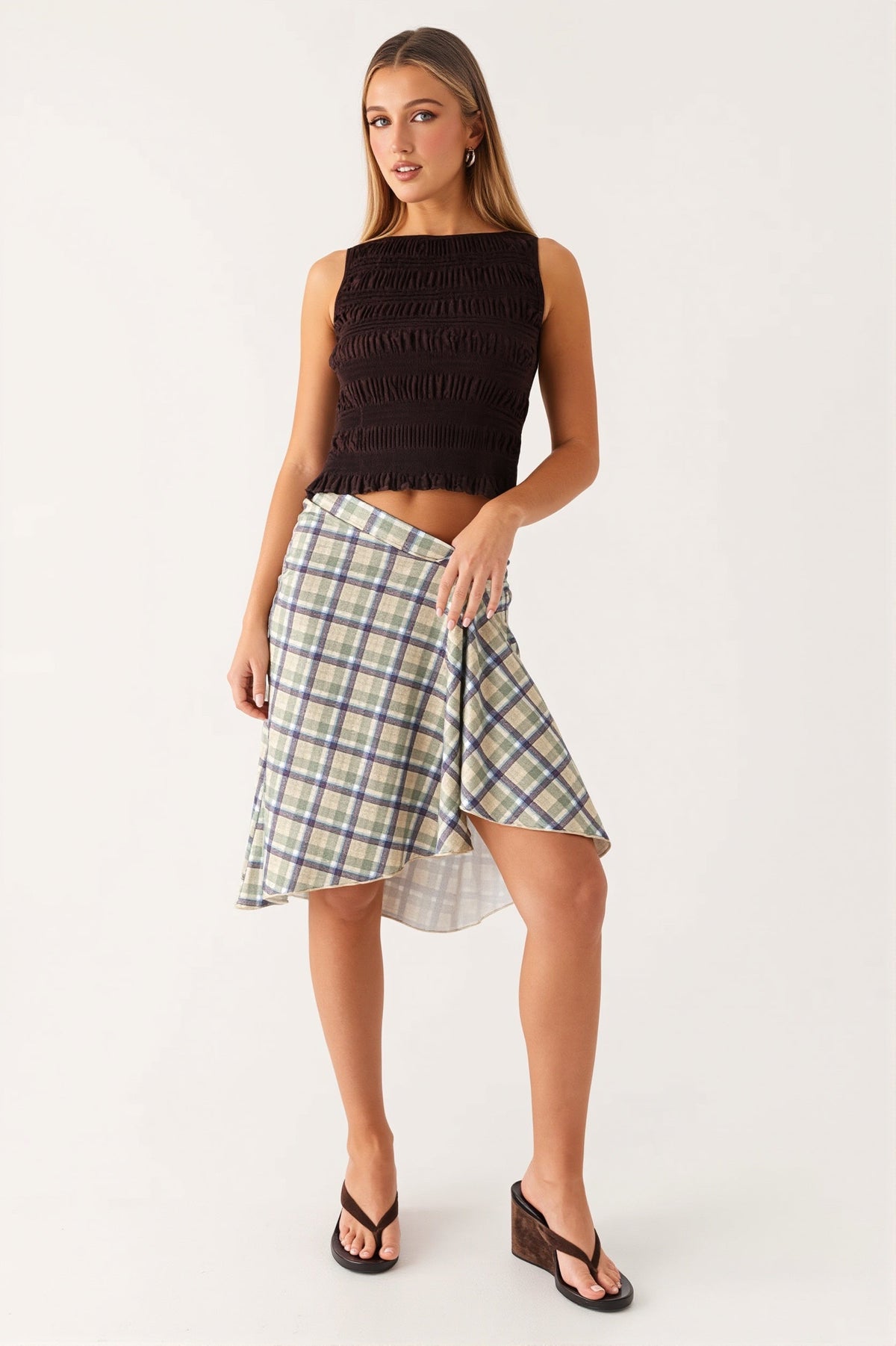 Elegant Striped Irregular Midi Skirt