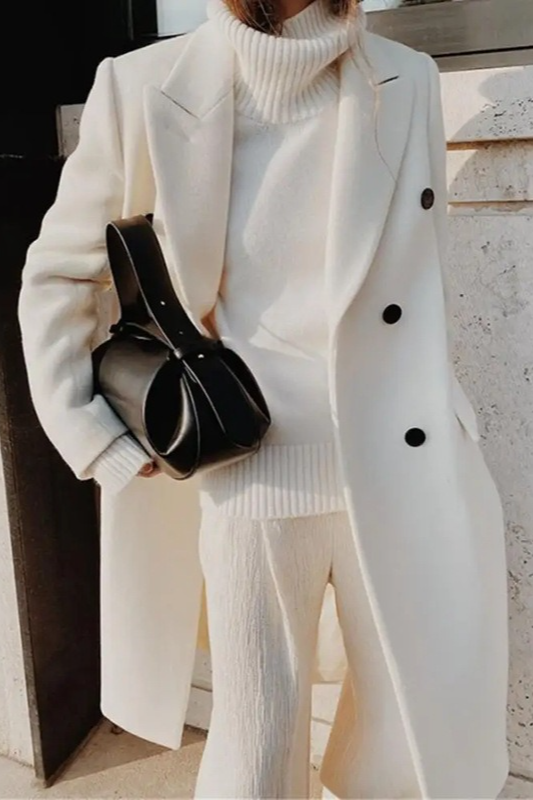 Solid Lapel Double Breasted Slim Overcoat - Fashionpara