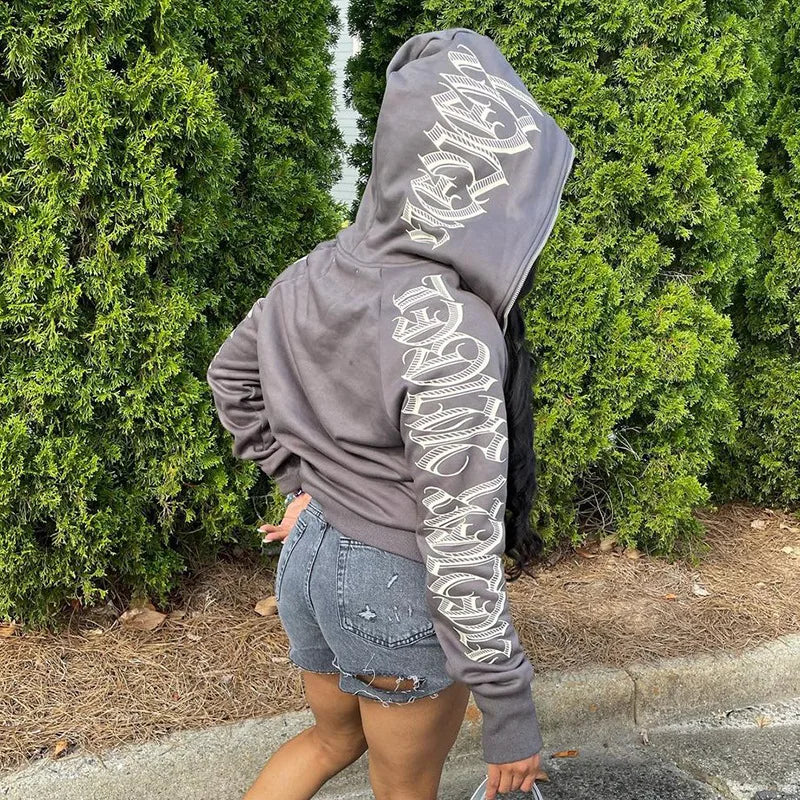 Winter Streetwear Oversized Long Sleeve Zip Up Hoodie - Fashionpara