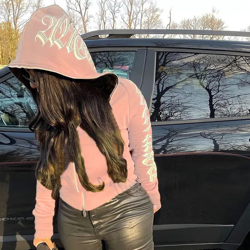 Winter Streetwear Oversized Long Sleeve Zip Up Hoodie - Fashionpara