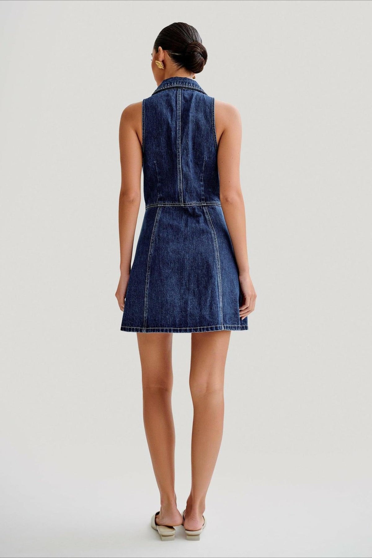 Denim Collared Sleeveless Button-Front A-Line Mini Dress 4