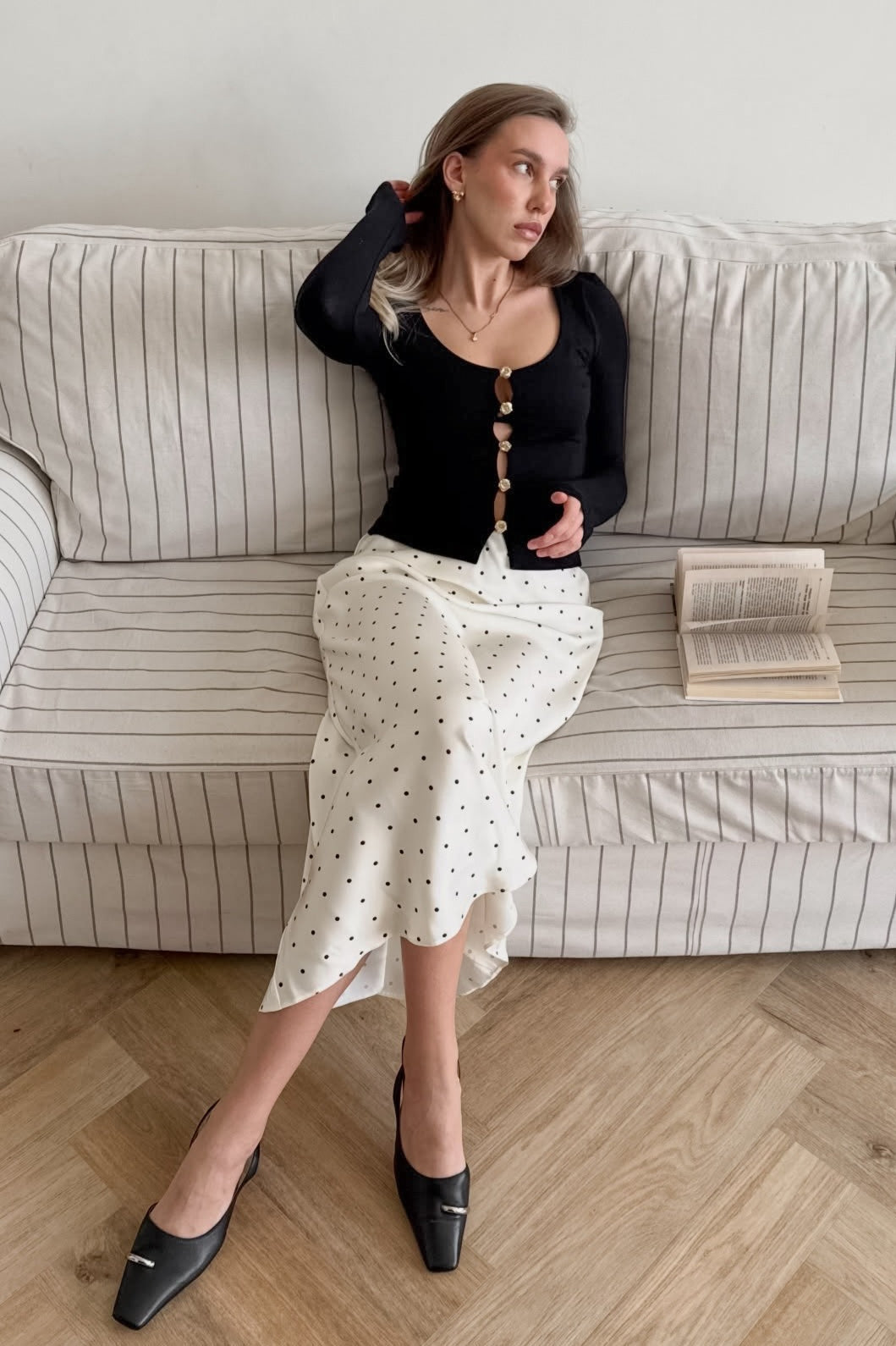 Polka Dot Straight Maxi Skirt