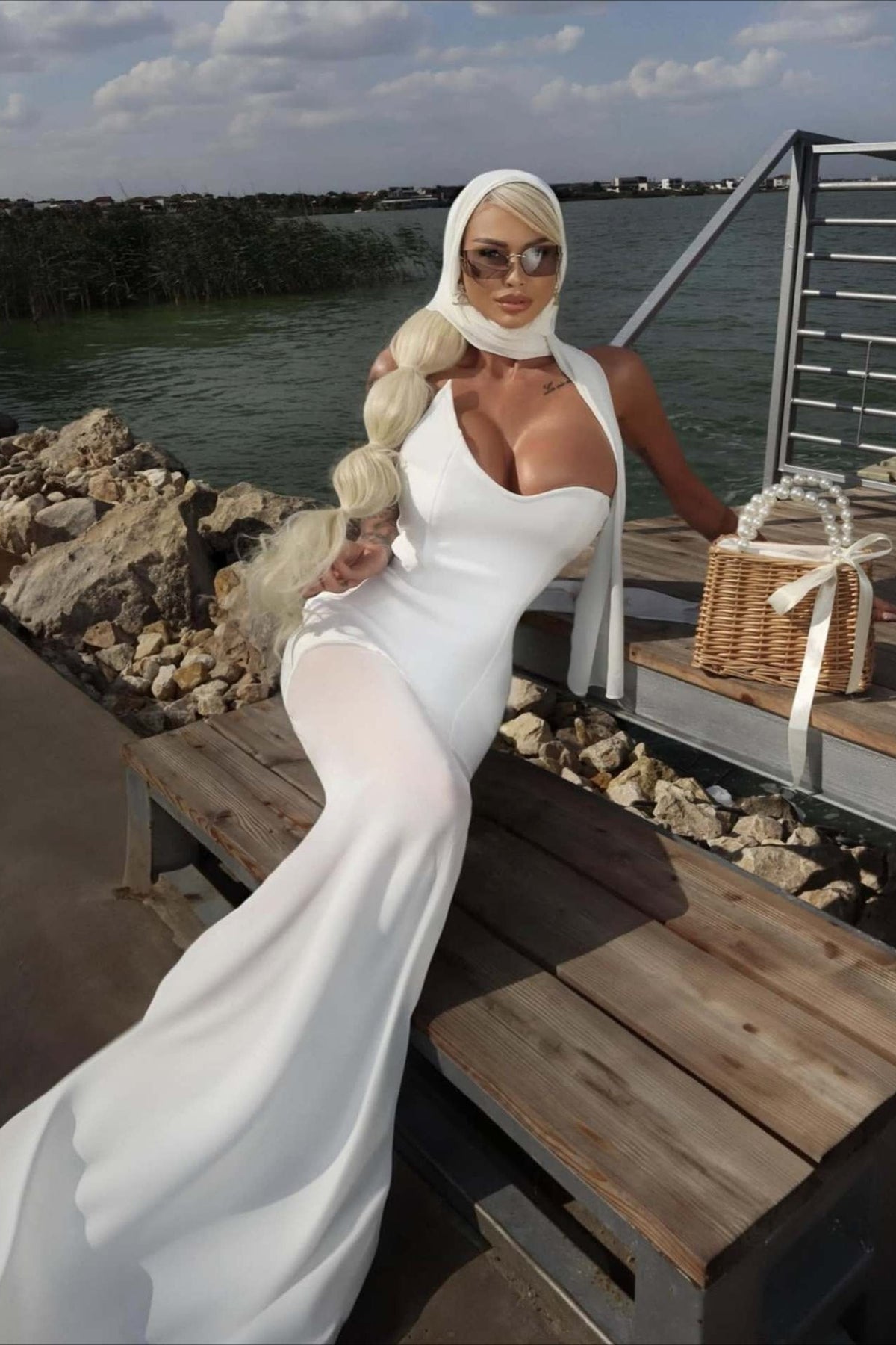 Strapless Sweetheart Scarf Bodycon Mermaid Gown - View 7