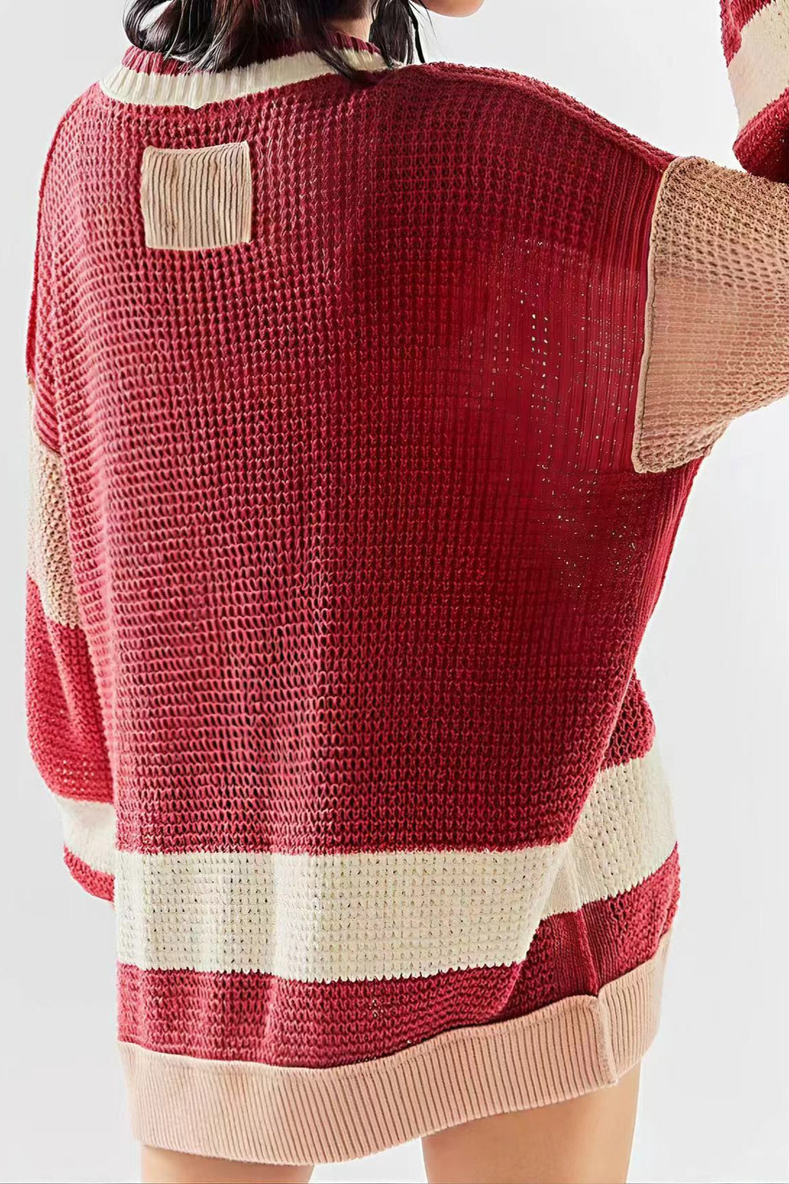 Striped Colorblock Deep V-Neck Cardigan for Effortless Style