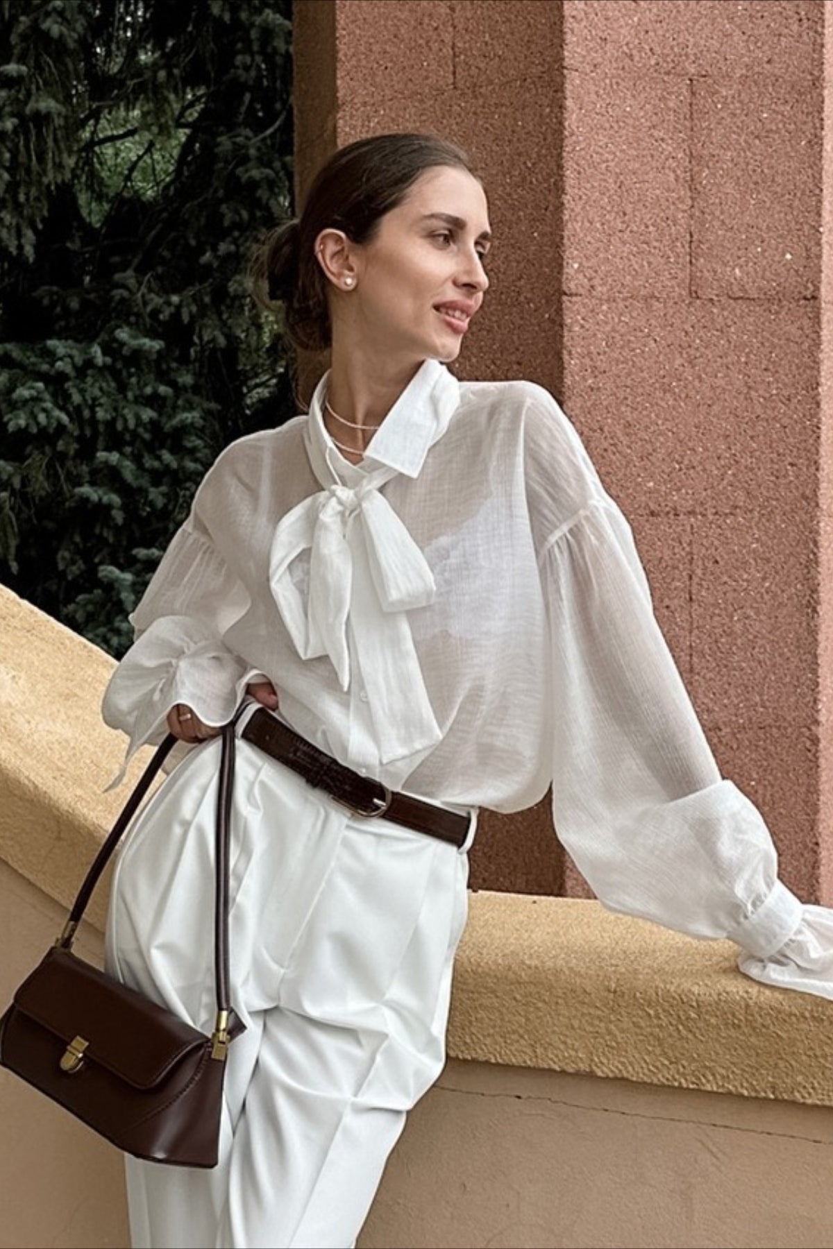 Sexy Bow Tie Sheer Blouse