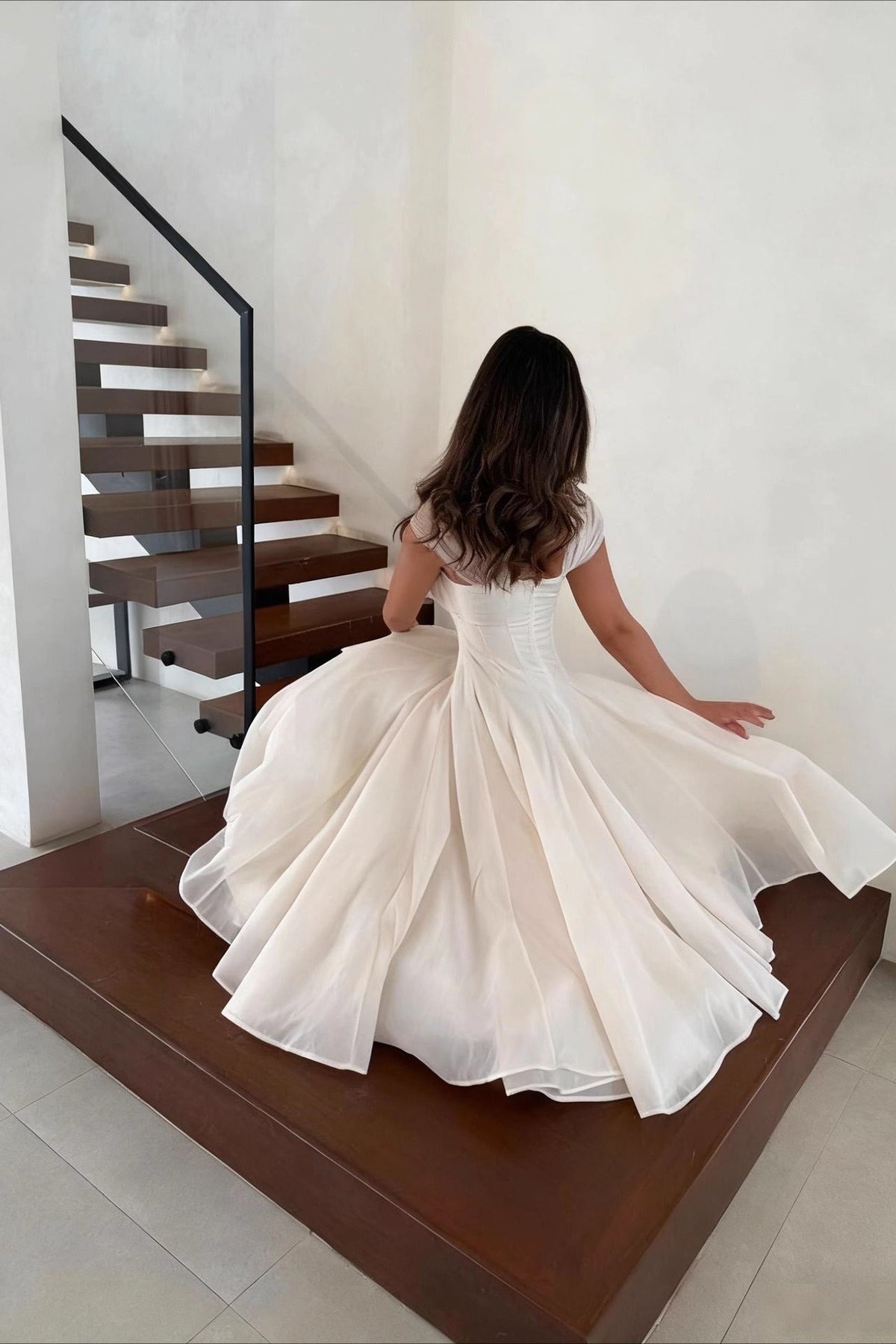 Cap Sleeve Sweetheart Corset Organza A-Line Midi Prom Dress - View 2