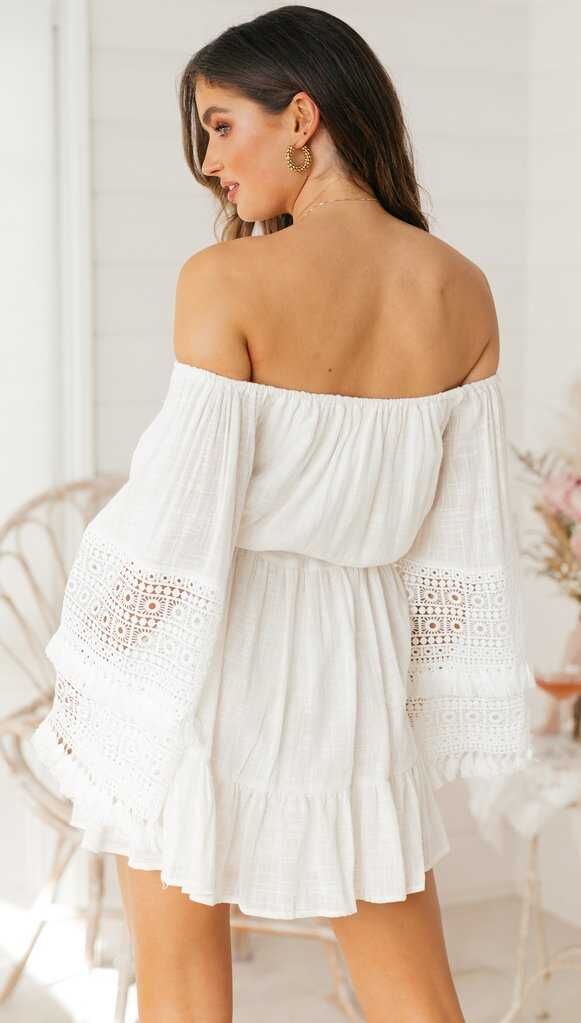 Grisel Cotton Eyelet Off The Shoulder Dress - White - Fashionpara