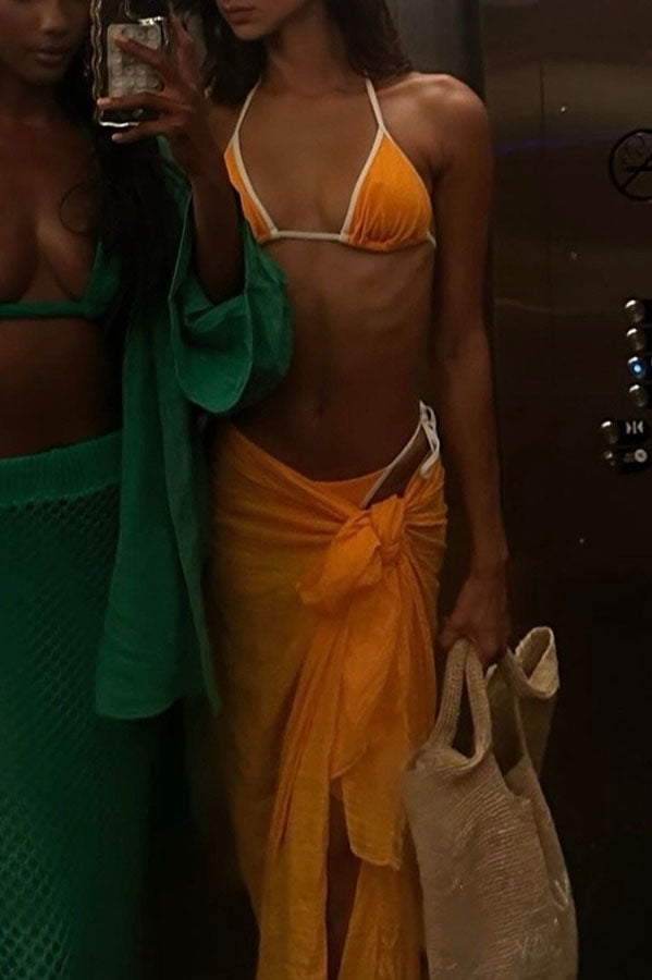 Barcelona Linen Blend Wrap Tie-up Vacation Sarong Skirt - Fashionpara