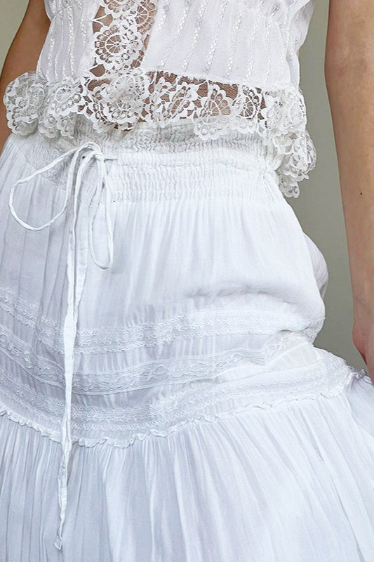 Boho Pleated Drawstring Maxi Skirt